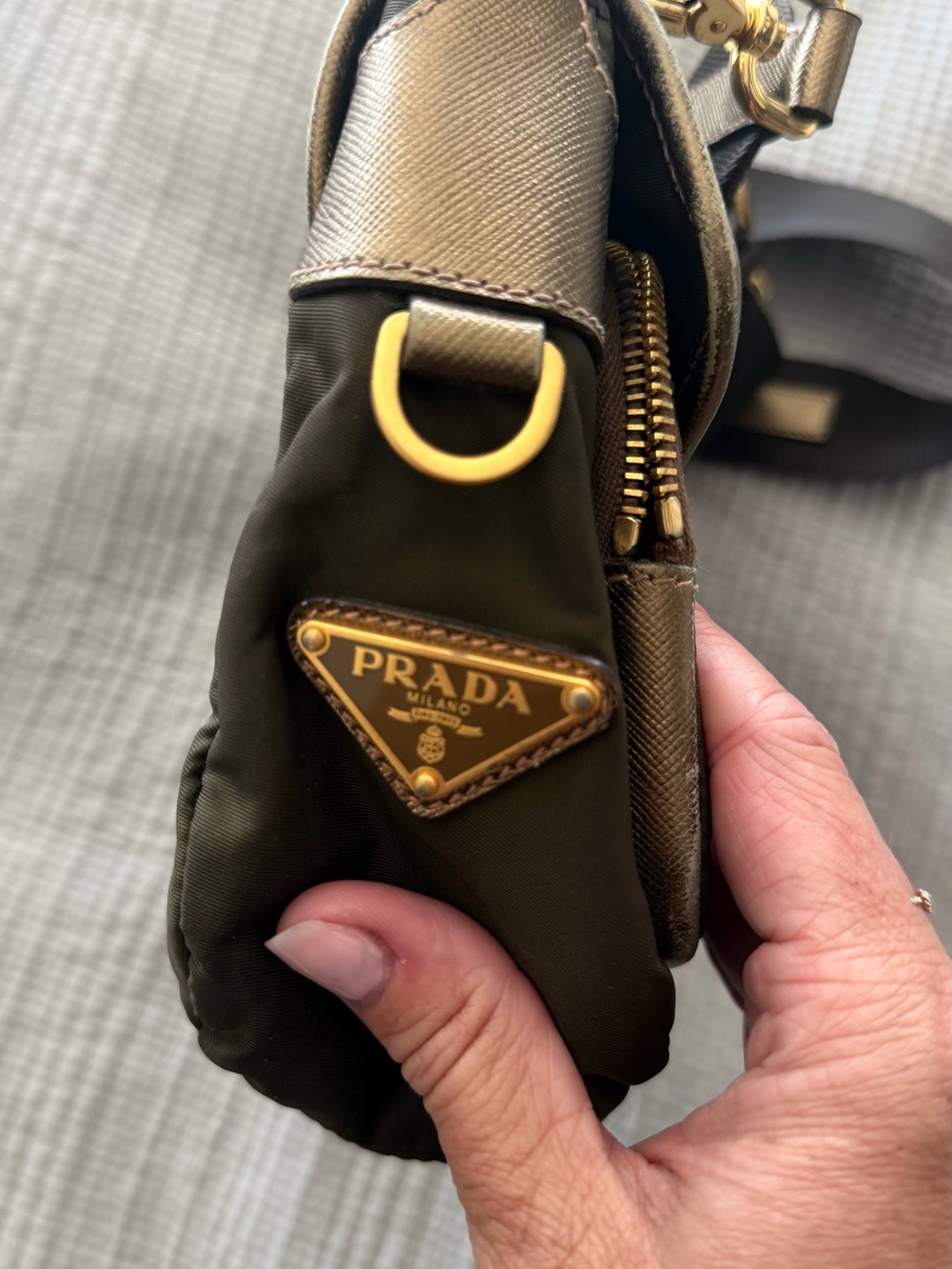 Prada Olive Green Nylon Crossbody with Gold Hardware - Picture 3 of 7